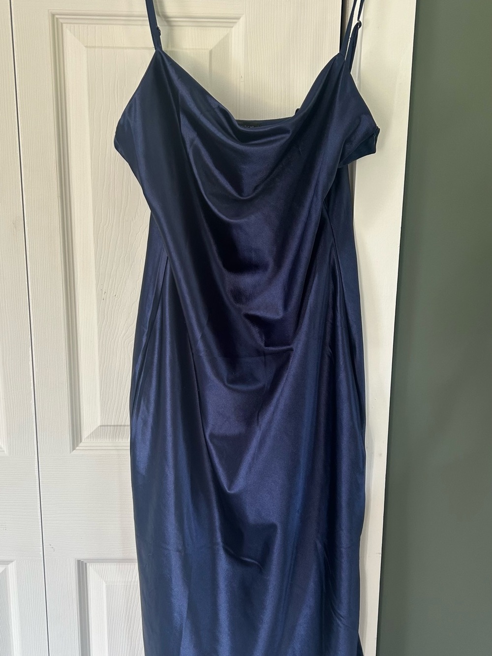 Navy Satin Cowl Neck Slip Dress - Women's